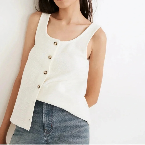 Madewell Tops - Madewell NWT Ottoman Jacquard Button-Front Tank Color Antique Cream Size XXS
